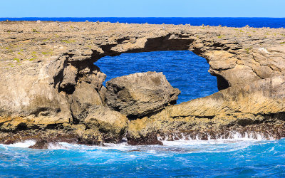 Close up of the Eye of the Dragon at Laie Point on Oahu