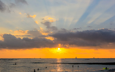 Sunset as viewed from Waikiki Beach