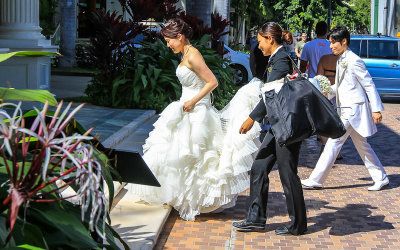 Wedding day on the street along Waikiki Beach
