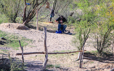 Mexican woodcarver seen across the river from the Boquillas Canyon Trail in Big Bend National Park