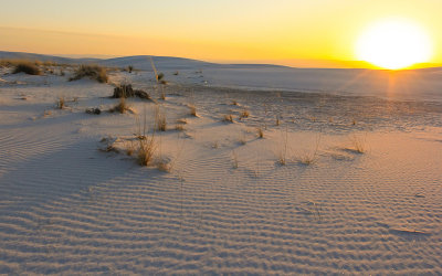 Sunrise over the gypsum dunes in White Sands National Monument