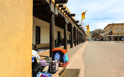 The Palace of the Governors along Old Santa Fe Trail Road in Santa Fe Plaza