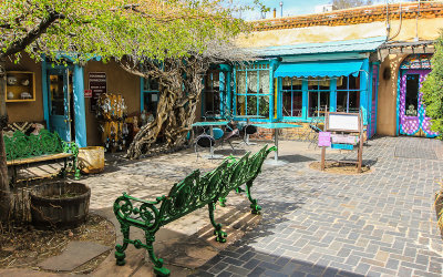 Prince Plaza courtyard on Old Santa Fe Trail Road near Santa Fe Plaza