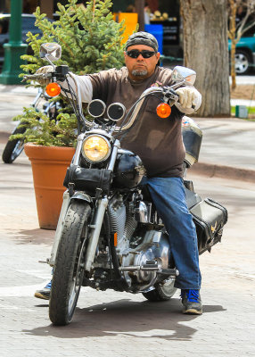 Harley Davidson motorcyclist in Santa Fe Plaza