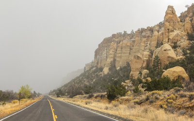 Passing through a snowstorm in The Narrows in El Malpais National Monument