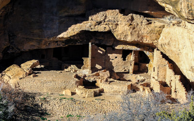 Long shadows on Oak Tree House in Mesa Verde National Park