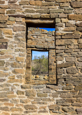 Looking through aligned windows in the West Ruin in Aztec Ruins National Monument