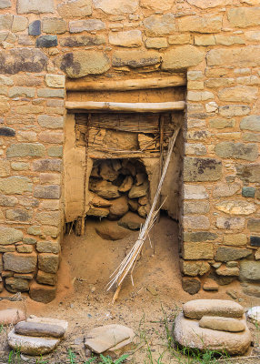 Reed mat put in place to close off a doorway still intact today in Aztec Ruins National Monument