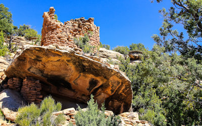 Tower perched on a boulder at Painted Hand Pueblo in Canyon of the Ancients National Monument