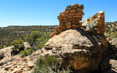 Ruins on a boulder at Painted Hand Pueblo in Canyon of the Ancients National Monument