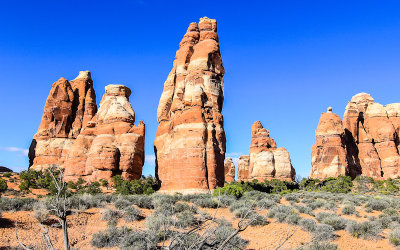 Towering sandstone spires along the Chesler Park Loop Trail in Canyonlands National Park