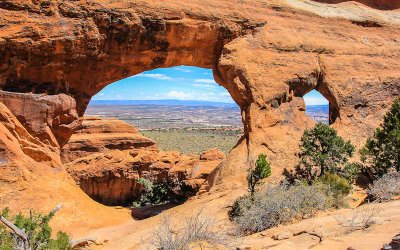 Looking through Partition Arch along the Devils Garden Trail in Arches National Park