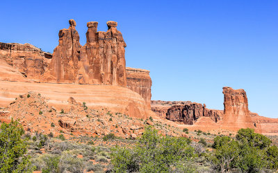 The Three Gossips and Sheep Rock in the Courthouse Towers Section in Arches National Park