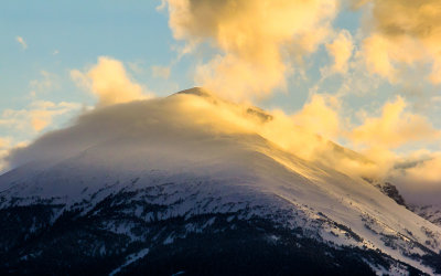 Clouds on Jeff Davis Peak lit up by the setting sun in Great Basin National Park