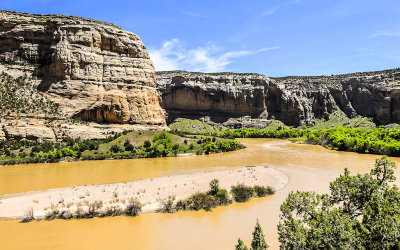 Sandbar in the Green River as it runs by Steamboat Rock in Dinosaur National Monument