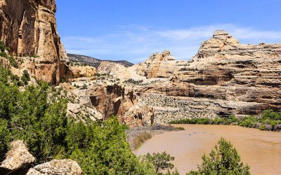 Rafters exiting Echo Park along the Green River in Dinosaur National Monument