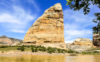 Steamboat Rock from the banks of the Green River in Echo Park in Dinosaur National Monument