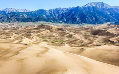 View of the dune field and Sangre de Cristo Mountains from High Dune in Great Sand Dunes National Park