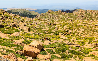 Looking across the rocky tundra on the mountainside along the Pikes Peak Highway