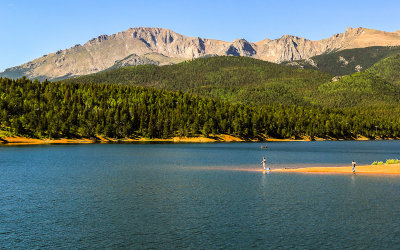 Pikes Peak over the Crystal Reservoir along the Pikes Peak Highway