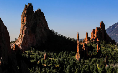 Cathedral Rock (Gray Rock) and the Cathedral Spires early in the morning in the Garden of the Gods
