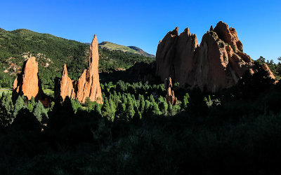Early morning light on the Cathedral Spires and South Gateway Rock in the Garden of the Gods