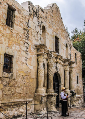 Period guard at the front of the Alamo, San Antonio Missions NHP