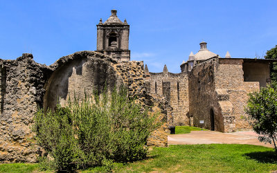 Side view of Mission Concepcion and ruins in San Antonio Missions NHP