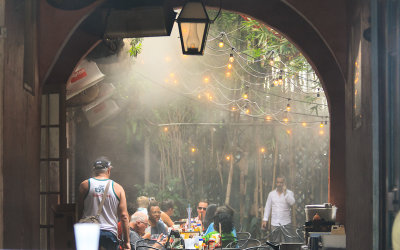 Misty view into a courtyard in the French Quarter