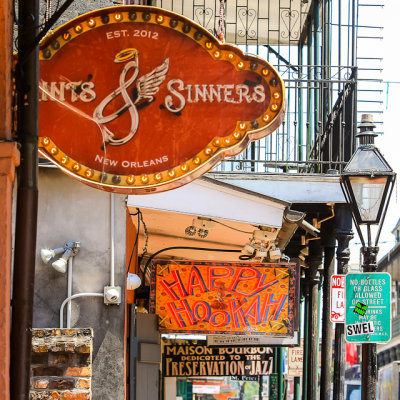 Bourbon St. signs in the French Quarter