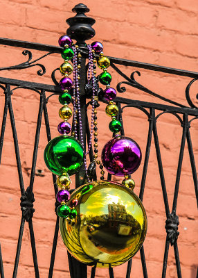 Reflections in beads and ornaments hanging in the French Quarter