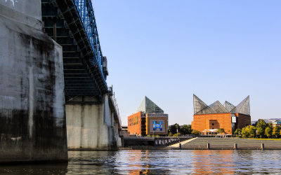 The Tennessee Aquarium from on the river in Chattanooga Tennessee