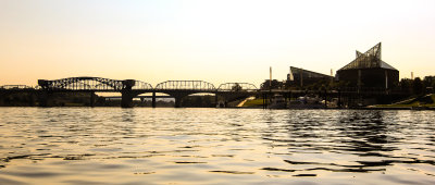 View of the waterfront from on the river in Chattanooga Tennessee