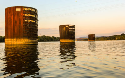 The Tennessee River at sunrise in Chattanooga Tennessee