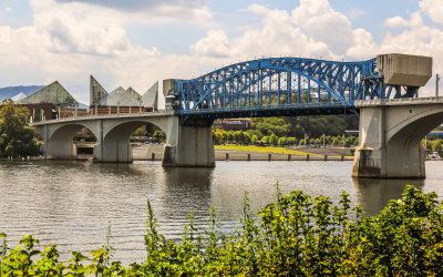 Tennessee Aquarium and the Market Street Bridge in Chattanooga Tennessee