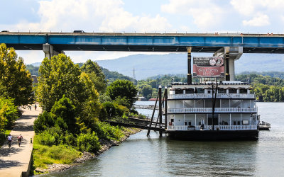 The original Southern Belle riverboat moored along the riverfront in Chattanooga Tennessee