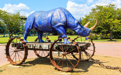 Blue rhinoceros in Coolidge Park in Chattanooga Tennessee