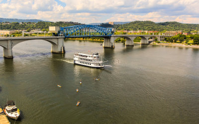 The new Southern Belle sails under the Market Street Bridge in Chattanooga Tennessee