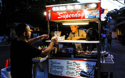 Superdog vendor wagon on Duval Street at Fantasy Fest