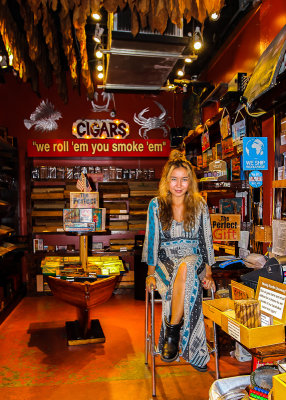 Cigar shop and vendor girl at Fantasy Fest