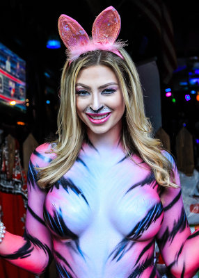 Woman with Body Paint and bunny ears at Fantasy Fest