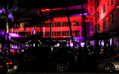 The Clevelander at night along Ocean Drive on South Beach