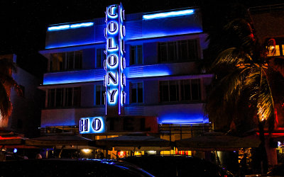 Colony Ho(tel) at night along Ocean Drive on South Beach