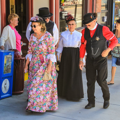 Locals walk along the street in Cripple Creek Colorado