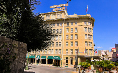 The Crockett Hotel behind the Alamo in downtown San Antonio Texas