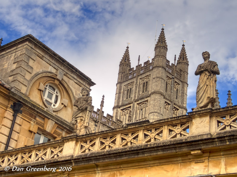 Bath Cathedral viewed from the Roman Baths