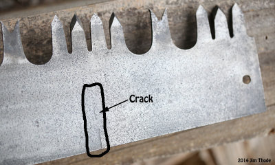 Crack near the end of the saw