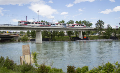 C-Train Crossing the Bow Heading For North-East Calgary