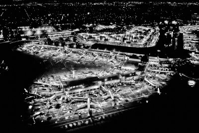 Aerial night shot of Sea-Tac Airport Terminal