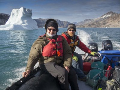 Cruising among gigantic icebergs